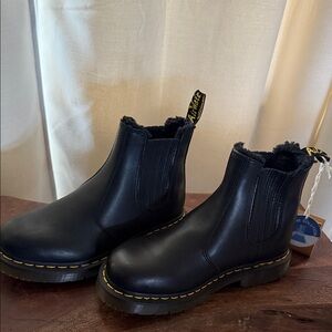 Dr. Martens Black Leather Chelsea Boots with Yellow Stitching
